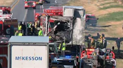 Drone video shows aftermath of fiery Licking County crash involving semi, charter bus