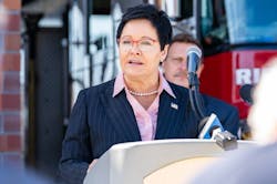 In this file photo, U.S. Fire Administrator Dr. Lori Moore-Merrell talks about the dangers of wildfires during a press conference in April 2023 in California. In this file photo, U.S. Fire Administrator Dr. Lori Moore-Merrell talks about the dangers of wildfires during a press conference in April 2023 in California.