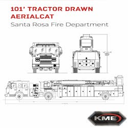 Santa Rosa Fire Department will receive two KME 101-foot tractor-drawn AerialCat aerial ladders. Santa Rosa Fire Department will receive two KME 101-foot tractor-drawn AerialCat aerial ladders.