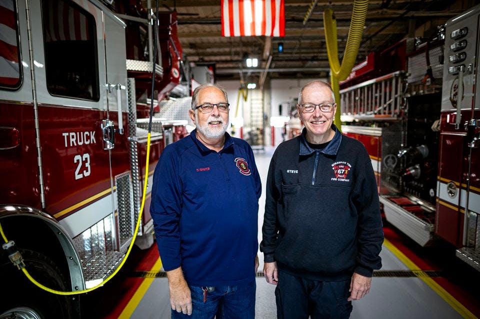 Upper Allen Township Fire Police Capt. Dave Shafer, left, received a kidney from Monaghan Township Volunteer Fire Company firefighter Steve Cosey last year.