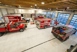 The new Hamilton fire station features drive-thru apparatus bays. The new Hamilton fire station features drive-thru apparatus bays.