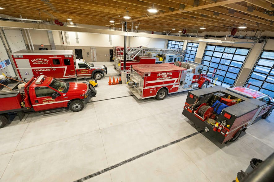The new Hamilton fire station features drive-thru apparatus bays.