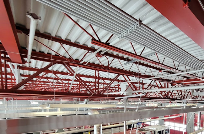 Many apparatus bays have exposed steel joists, conduit, ductwork and piping, which create countless surfaces that can collect carcinogens and are challenging to keep clean.