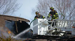 The tower ladder platform can be used as a stable base to overhaul unstable structures. Consider a short length of 1¾-inch hose with a straight-tip nozzle and a ½-inch overhaul tip to attach to the stang for light overhaul operations.