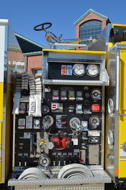 Don’t expect apparatus manufacturers to read your mind regarding the design of the pump panel. Include photos and dimensions to reference the characteristics that are important to the department. Note the low crosslay hosebeds and handwheel discharge valve controls on Engine 31 of the Bay District Volunteer Fire Department (Lexington Park, MD). Don’t expect apparatus manufacturers to read your mind regarding the design of the pump panel. Include photos and dimensions to reference the characteristics that are important to the department. Note the low crosslay hosebeds and handwheel discharge valve controls on Engine 31 of the Bay District Volunteer Fire Department (Lexington Park, MD).