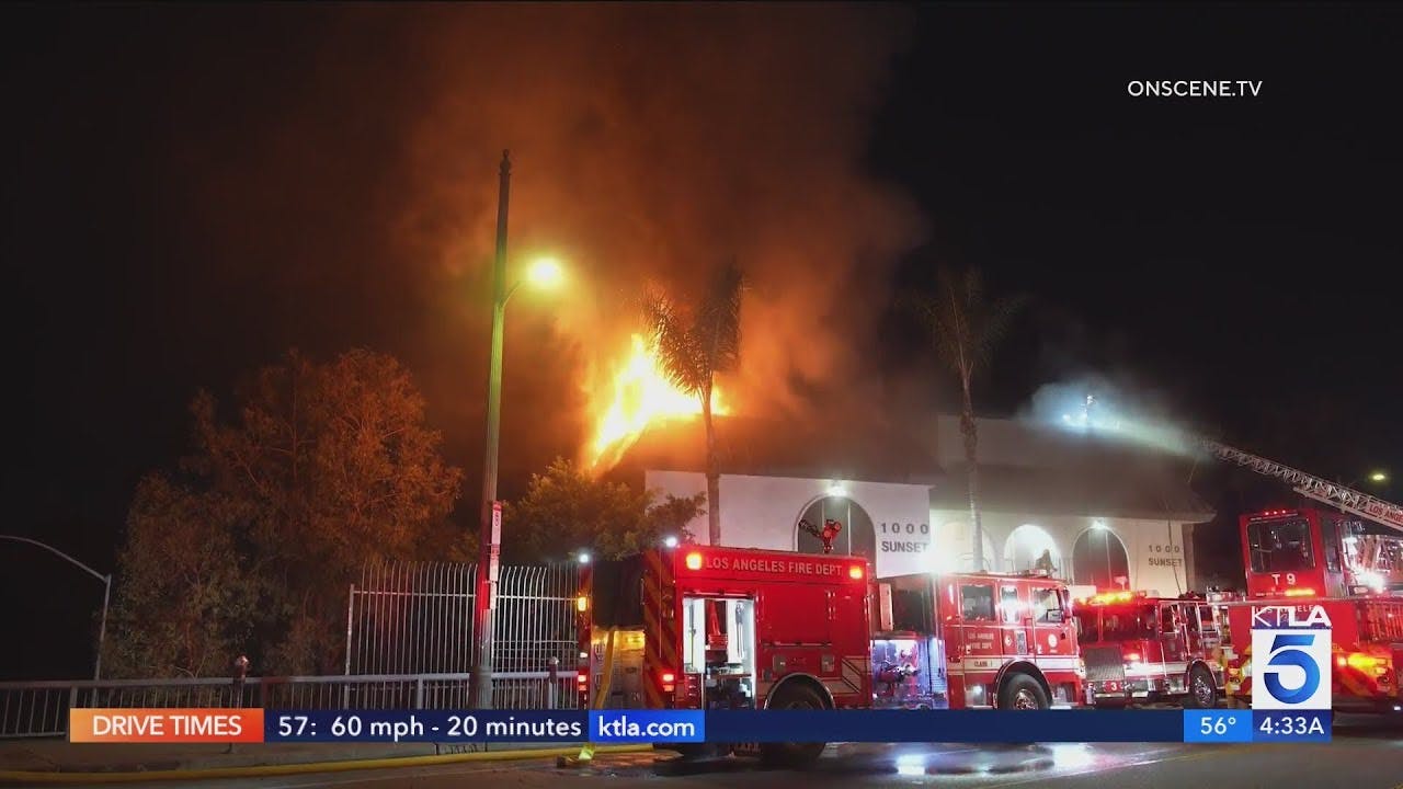 Firefighters fall from 2nd floor battling blaze in downtown Los Angeles