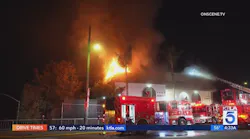 Firefighters fall from 2nd floor battling blaze in downtown Los Angeles