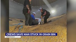 First responders rescue man stuck in grain bin
