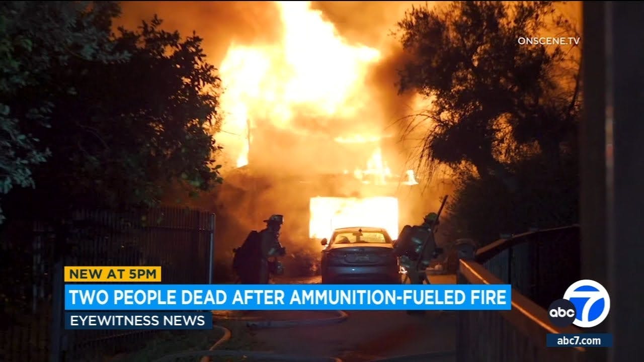 Ammunition explodes as firefighters battle deadly fire at Sylmar home