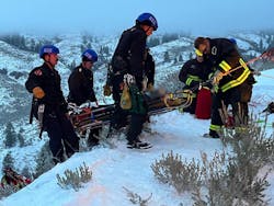 Boise firefighters were lowered down an embankment to treat and package the patient. Boise firefighters were lowered down an embankment to treat and package the patient.