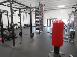 The physical fitness center has multiple types of workout equipment and exercise areas. The physical fitness center has multiple types of workout equipment and exercise areas.