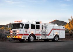 The E_ONE Vector all-electric pumper truck, stationed at Fire Station 221 in southeast Mesa, will reduce toxin exposure for firefighters as part of the Mesa Fire and Medical Department&rsquo;s commitment to implementing cutting-edge health and safety practices.