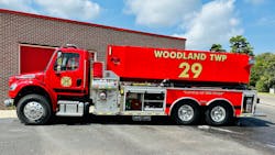 Alexis Fire Equipment built this 3,000-gallon tanker for Woodland Township, NJ Fire &amp; EMS on a Freightliner chassis with a two-door cab.