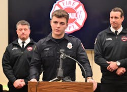 St. Paul firefighter Mason Conlin details his efforts to rescue two children during the Jan. 3 house fire at the St. Paul Fire Department headquarters on Saturday. St. Paul firefighter Mason Conlin details his efforts to rescue two children during the Jan. 3 house fire at the St. Paul Fire Department headquarters on Saturday.