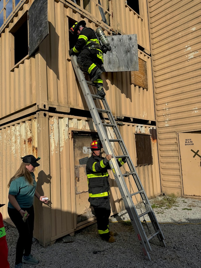 The competitors had to ensure their tech solution could track first responders within one meter accuracy as they climbed a ladder.