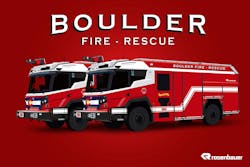 These two Rosenbauer RTX fire trucks make Boulder, Colorado the first city to have two electric fire engines.
