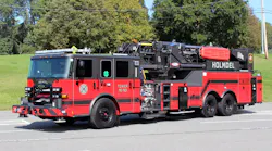 The Holmdel Fire Department placed this 100-foot mid-mount tower ladder from Pierce in service.