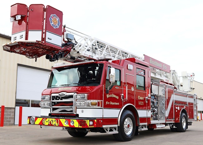 Pierce built this 110-foot Ascendant platform for the Beachwood, OH, Fire Department.