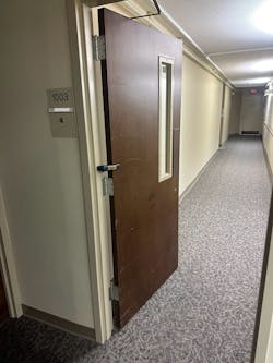 Spring clamps can be placed on the hinge side of a door once the door is opened. Spring clamps can be placed on the hinge side of a door once the door is opened.