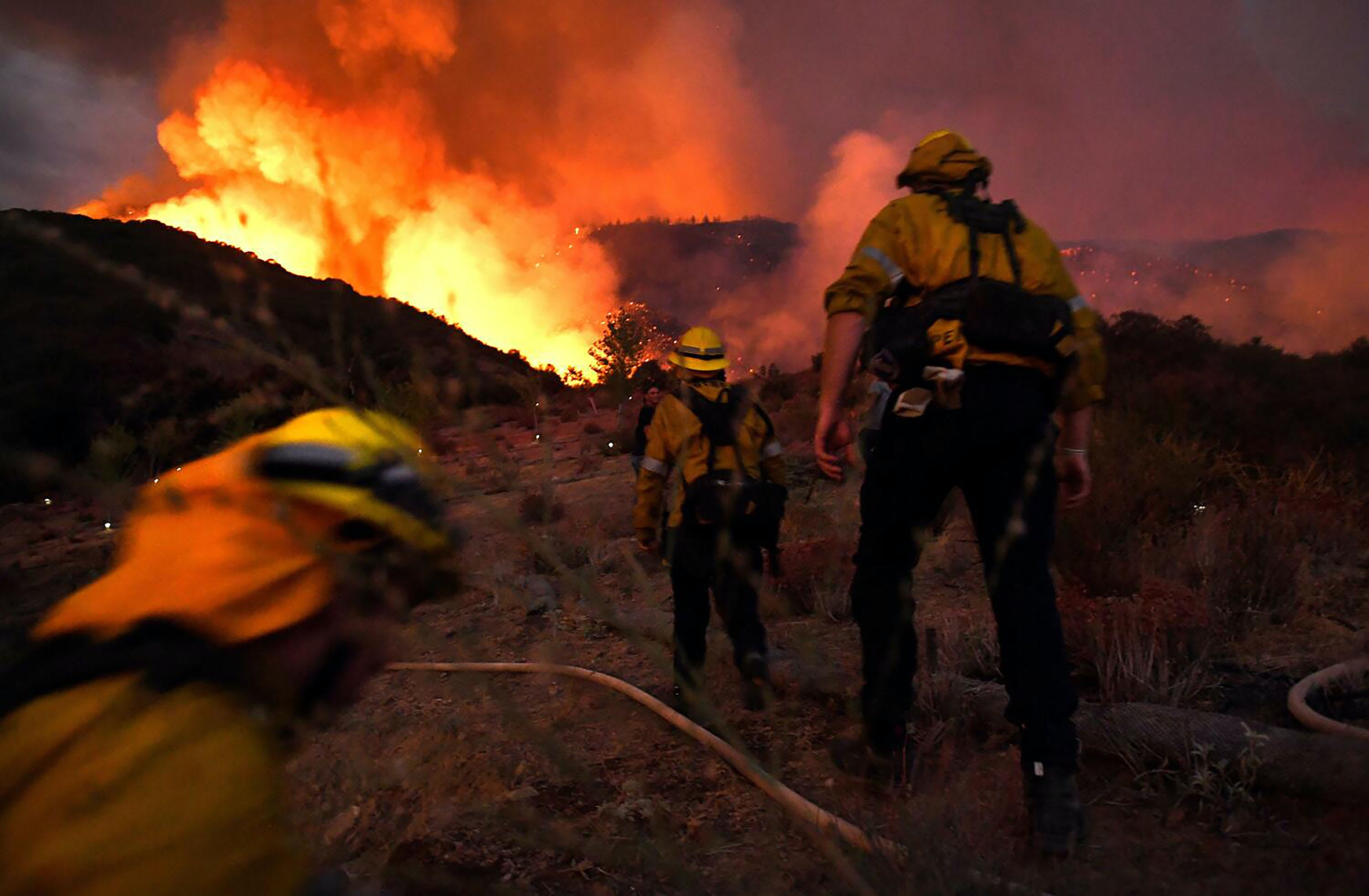 Wildland firefighters work to contain the 2020 fire.