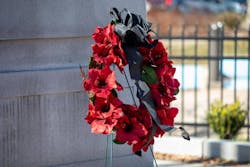 A wreath was laid in front of the monument in Firefighter Brenda Cowan’s honor. A wreath was laid in front of the monument in Firefighter Brenda Cowan’s honor.
