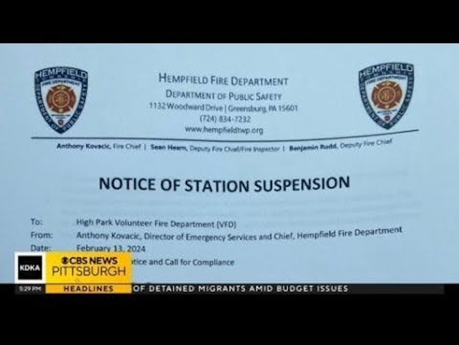 Westmoreland County volunteer fire department suspended