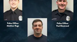 Burnsville firefighter/paramedic Adam Finseth (bottom) and police officers Matthew Ruge (top left) and Paul Elmstrand were shot responding to a domestic abuse call Sunday morning.