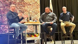 Chef Robert Irvine (left), Chief Eddie Sell and U.S. Army Ranger Michael Schlitz talk discuss leadership and business during the CTEX conference in Riverside, CA. Chef Robert Irvine (left), Chief Eddie Sell and U.S. Army Ranger Michael Schlitz talk discuss leadership and business during the CTEX conference in Riverside, CA.