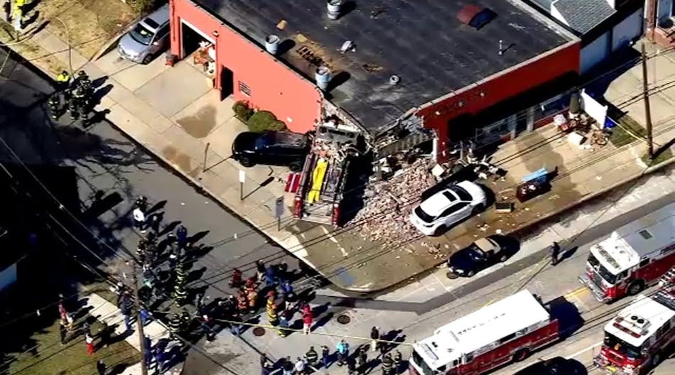 Fire truck crashes into furniture store in Rockville Centre