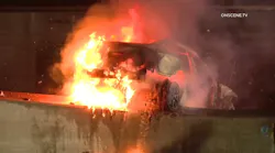 Los Angeles Firefighters Battle Tesla Fire after Car Falls from Bridge
