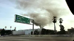 Los Angeles firefighter say five firefighters were hospitalized after noticing an unusual burning sensation on their faces after a fire at an unpermitted cannabis operation in downtown Los Angeles.