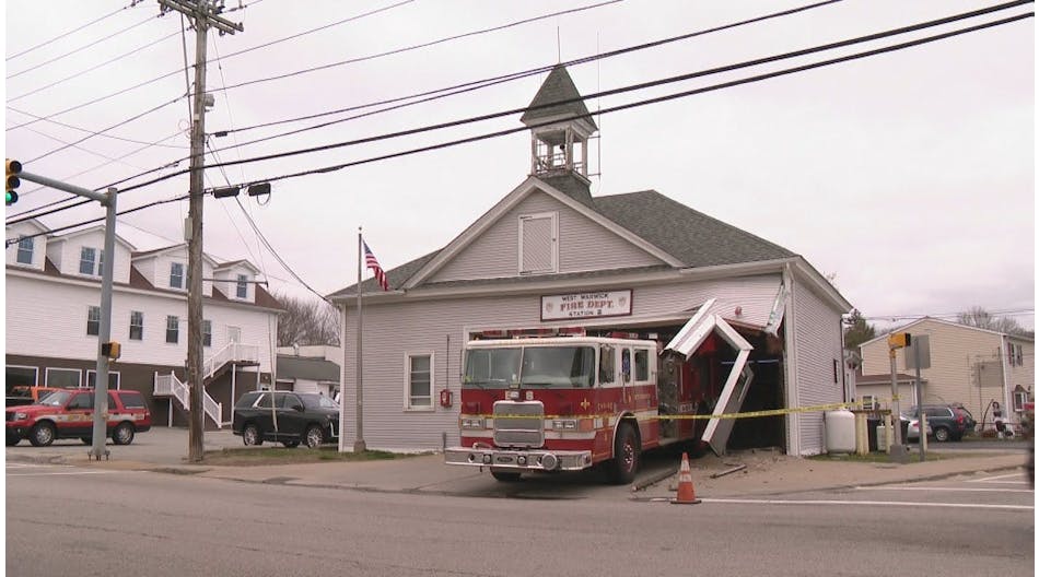 Fire engine pulls down part of West Warwick fire station