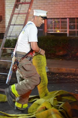 Fireground commanders should consider the size and weight of large-diameter hose (LDH) in regard to moving it once it’s charged. Five-inch LDH holds 1 gallon of water per foot. With most LDH being in 100 foot sections and, thus, that length taking 100 gallons to fill, consider the use of a booster tank to start water. There really isn’t anything easy about LDH supply hose other than it being dropped via a fire engine that’s doing a forward or reverse supply lay. Fireground commanders should consider the size and weight of large-diameter hose (LDH) in regard to moving it once it’s charged. Five-inch LDH holds 1 gallon of water per foot. With most LDH being in 100 foot sections and, thus, that length taking 100 gallons to fill, consider the use of a booster tank to start water. There really isn’t anything easy about LDH supply hose other than it being dropped via a fire engine that’s doing a forward or reverse supply lay.
