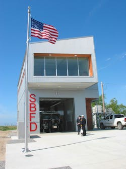 The new St. Bernard Parish Fire Station No. 11 included a single apparatus bay with second floor, living and sleeping quarters for three firefighters. The station was designed with high-performance, metal breakout panels to help mitigate potential damage from future hurricanes.