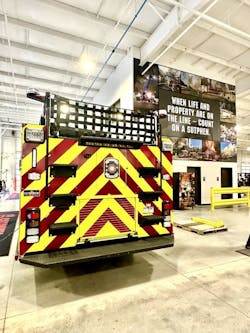 This pumper went through it&apos;s final inspection. A large banner showcases the pride Sutphen and it&apos;s employees have for the fire service they build for.