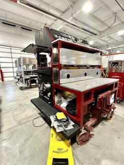 This top-mount pump module is nearly complete and will be moved to a chassis on the production line. This top-mount pump module is nearly complete and will be moved to a chassis on the production line.