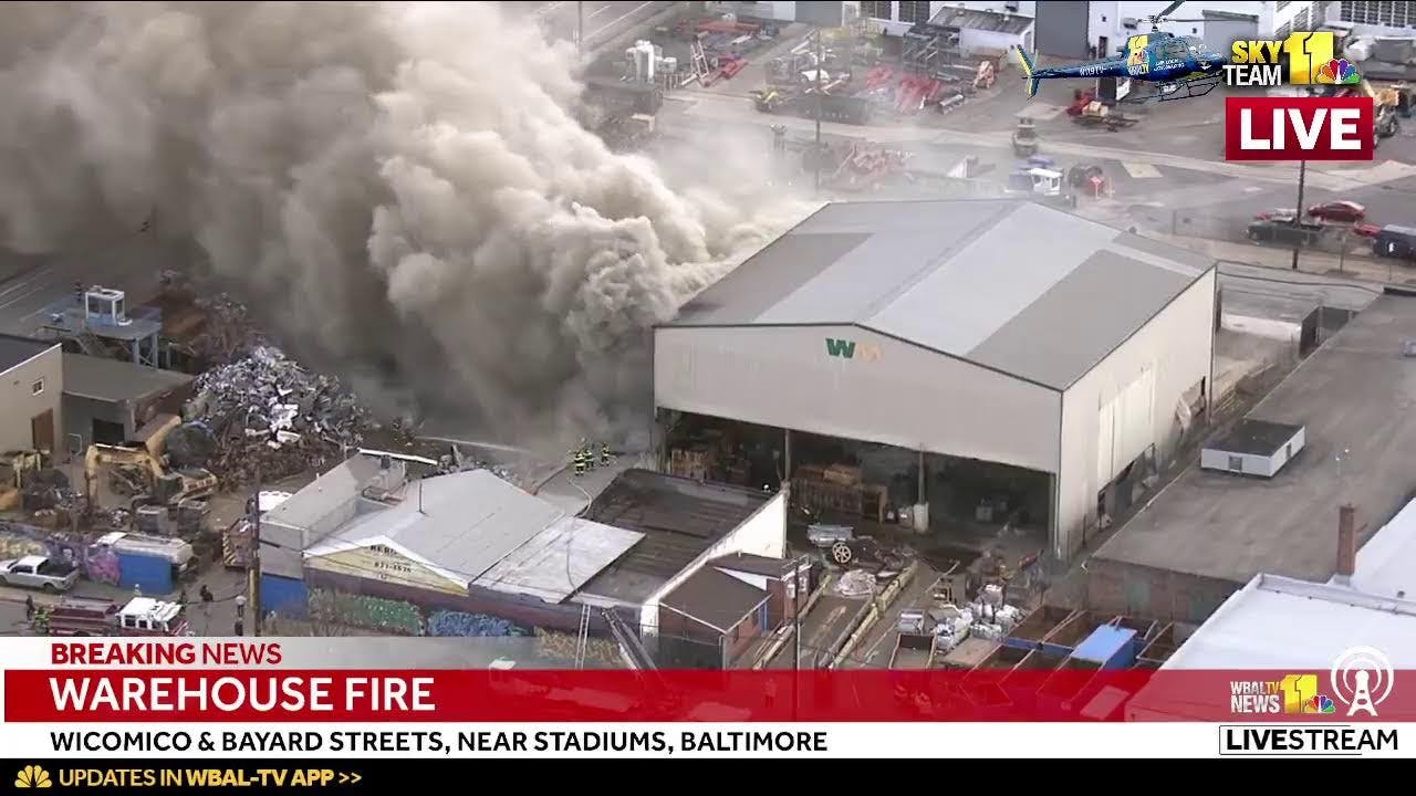 LIVE: SkyTeam 11 is over a warehouse fire in Baltimore, near the stadiums - wbaltv