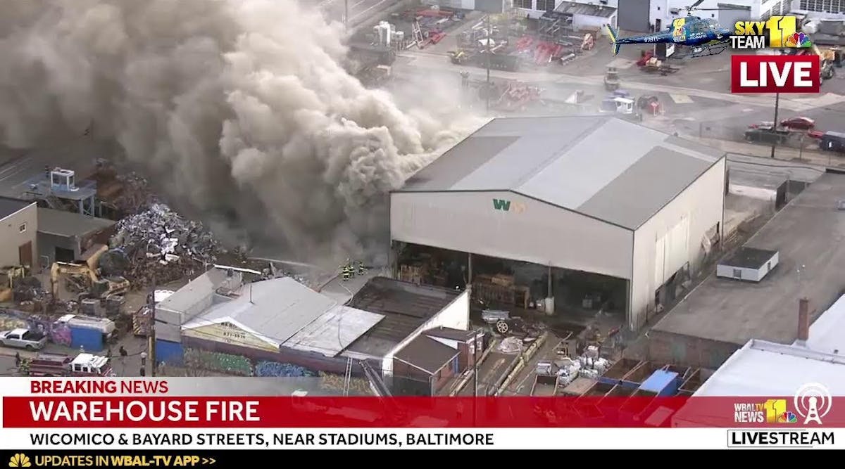 LIVE: SkyTeam 11 is over a warehouse fire in Baltimore, near the stadiums - wbaltv