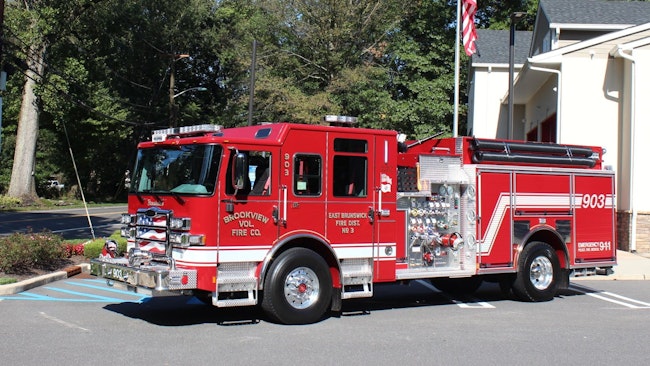 The pumper for Brookview Volunteer Fire Company is built on Pierce's Enforcer chassis and has a 2,000-gpm pump and 750-gallon water tank.