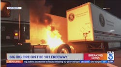 Big rig fire temporarily closes lanes on 101 Freeway in Van Nuys