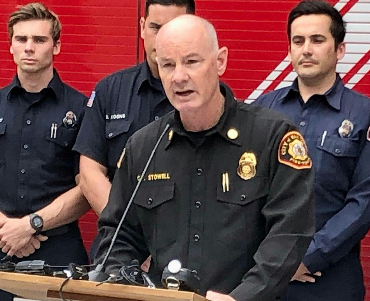 San Diego Chief Colin Stowell, at podium, may be replaced by someone outside the department.