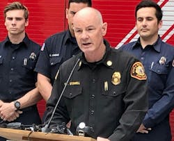 San Diego Chief Colin Stowell, at podium, may be replaced by someone outside the department. San Diego Chief Colin Stowell, at podium, may be replaced by someone outside the department.