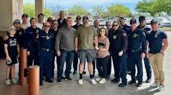 Arlington firefighter Brady Weaver (center, green shirt) was released a week after he was shot while responding to a welfare check.