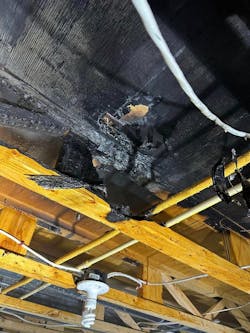 The CSST failure caused gas to ignite the floor at the Mount Airy house Tuesday. The CSST failure caused gas to ignite the floor at the Mount Airy house Tuesday.