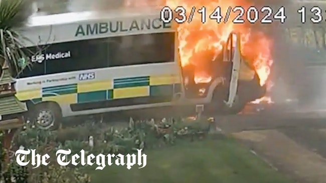 Ambulance explodes minutes after dropping off 91-year-old in wheelchair