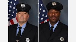 Newark Firefighters Augusto &ldquo;Augie&rdquo; Acabou, left , and Wayne &ldquo;Bear&rdquo; Brooks Jr., died battling a ship blaze last summer.