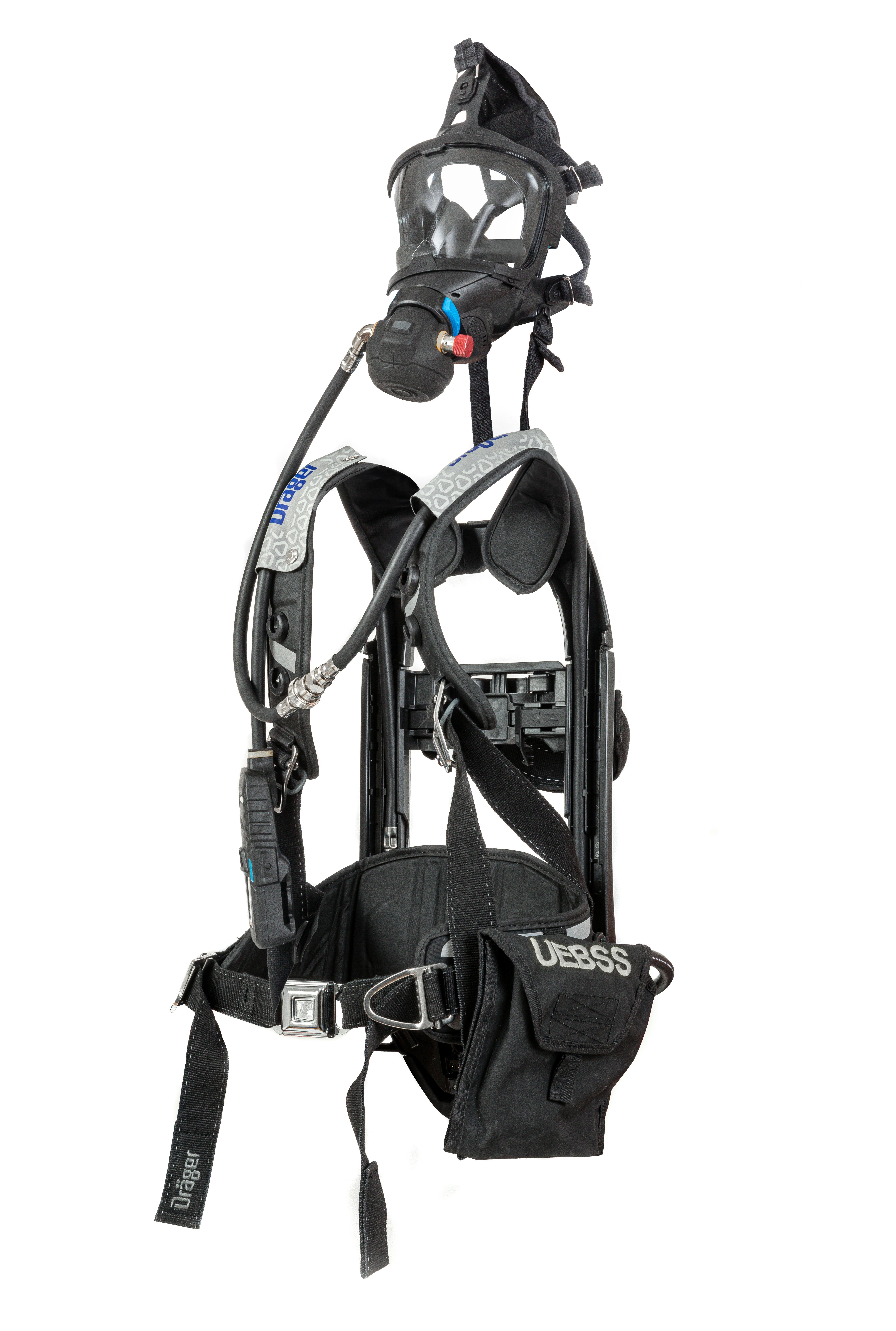 The Dr&auml;ger PSS AirBoss highlights its ergonomic structure, signature 'Buddy Lights' for visibility, and the 'floating' waist belt for balanced weight distribution, engineered to support the dynamic needs of modern firefighting.