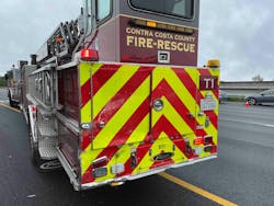 The rig was hit while guarding a crash scene. The rig was hit while guarding a crash scene.