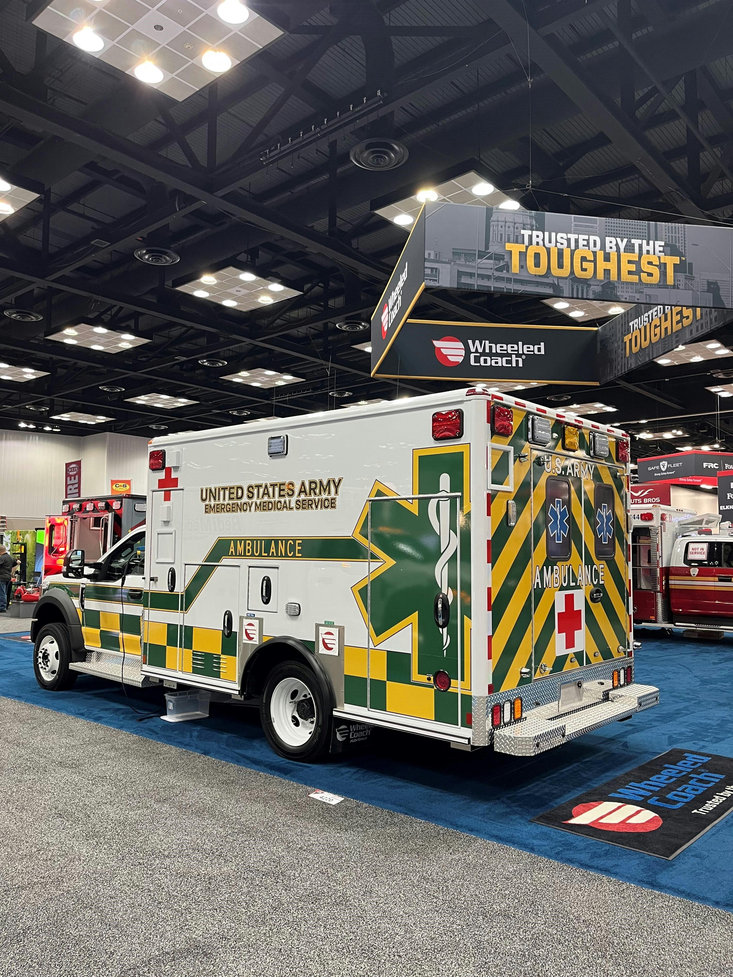 All three Wheeled Coach trucks on display feature the Per4Max&circledR; Seatbelt Safety System and Wheeled Coach Cool Bar HVAC System.