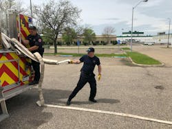 The Wichita, KS, Fire Department moved back to stretching hoseline from the rear hosebed compared with a mid-mount crosslay. The Wichita, KS, Fire Department moved back to stretching hoseline from the rear hosebed compared with a mid-mount crosslay.
